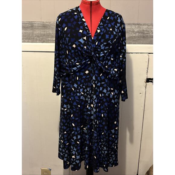 ANNE KLEIN Sz 3X Jersey Knit V Neck Twist Front Midi Professional Dress - Picture 1 of 8